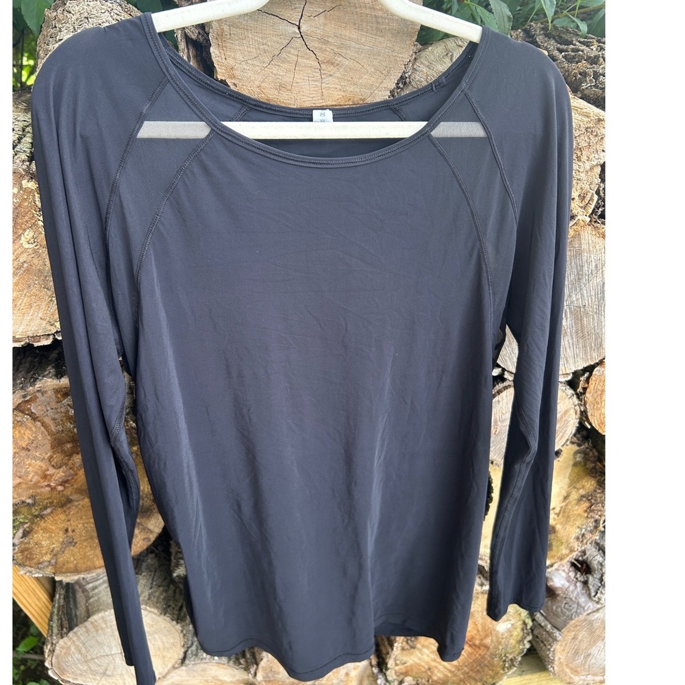 Lululemon Black Open Back Mesh Long Sleeve Active Top 6 Raglan Wrap Yoga Travel